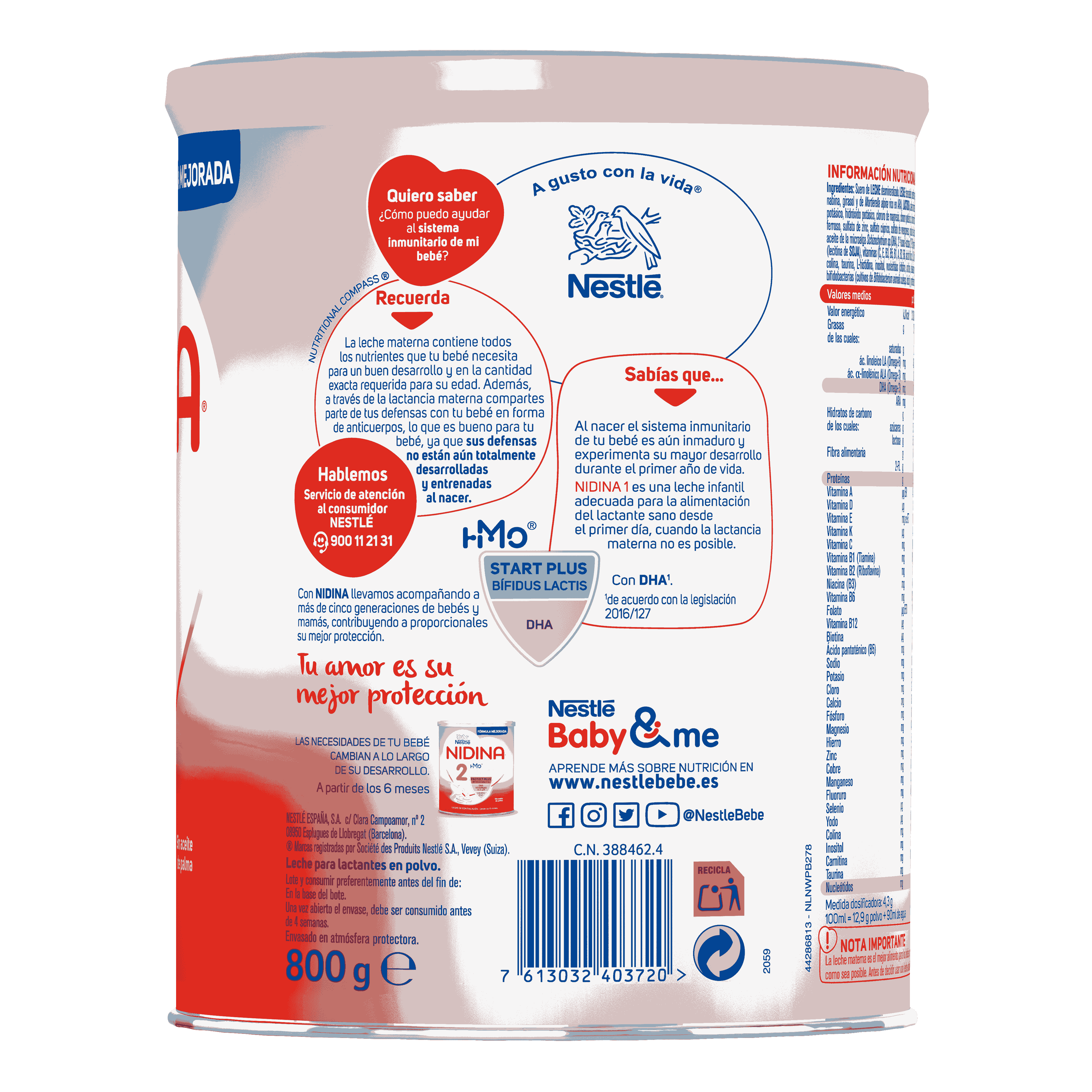 Leche en Polvo Nestle Nidina Bebe 1 de 0 a 6 meses 800 gr, Nidina Leches &  Alimentos - Farmacia Sanchez América