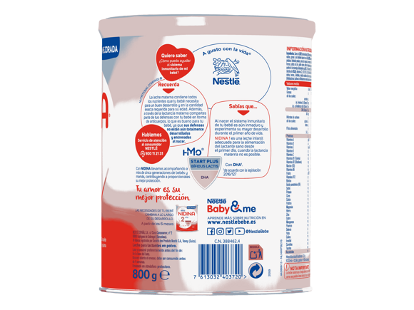Nestlé Nidina 2- Leche de continuación en polvo para bebés a partir de los  6 meses. Bote de 800 gramos. : : Alimentación y bebidas