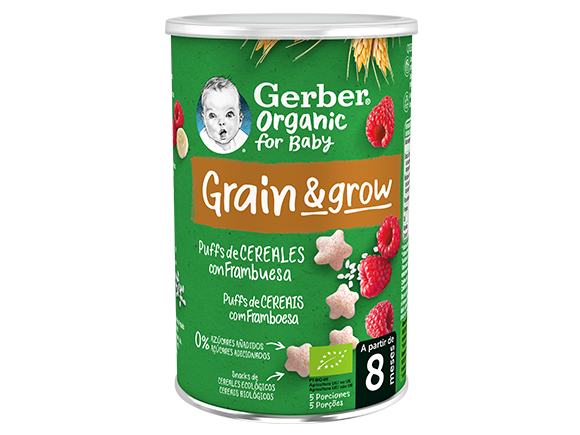 Snacks para bebés Puffs GERBER Trigo, Arroz y Frambuesa