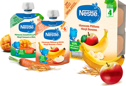 Purés de fruta NESTLÉ en Tarrinas y Bolsitas para bebés